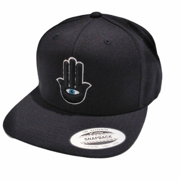 Hamsa Hand 3rd Eye 3D Embroidered Black Snapback Hat Flat Bill 6 Panel Yupoong - Picture 10 of 10